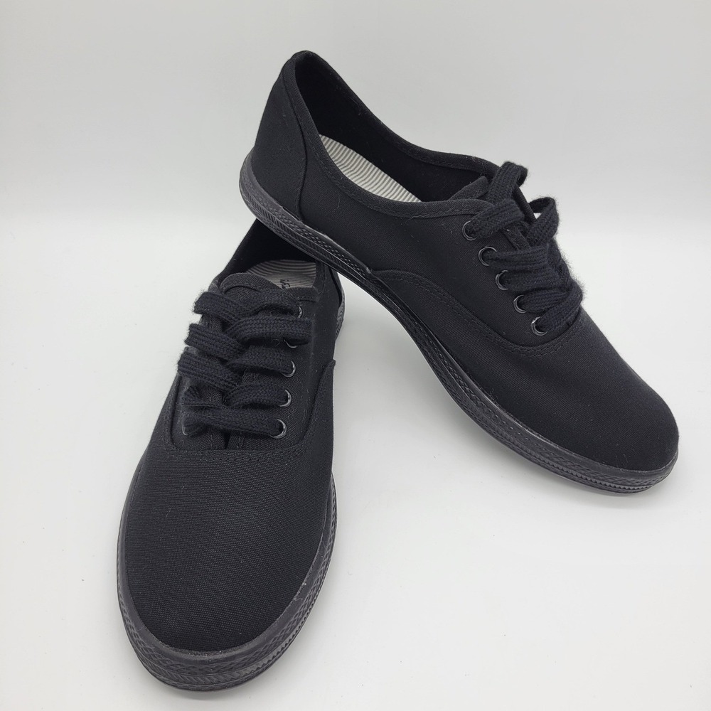 A New Day Womens Black Canvas Lace Up Sneakers Low Top Flats Size 8 Casual